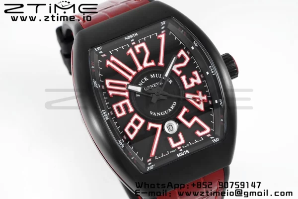 Franck Muller Franck Muller Franck Muller Vanguard V45 PVD ABF Best Edition Musta kellotaulu punaisilla numeromerkinnöillä punaisella nahkahihnalla A2824 - Super Clone Watch | 1:1 Paras versio