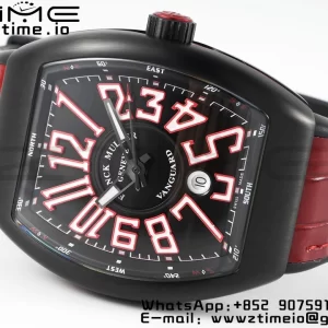 Franck Muller Franck Muller Franck Muller Vanguard V45 PVD ABF Best Edition Musta kellotaulu punaisilla numeromerkinnöillä punaisella nahkahihnalla A2824 - Super Clone Watch | 1:1 Paras versio