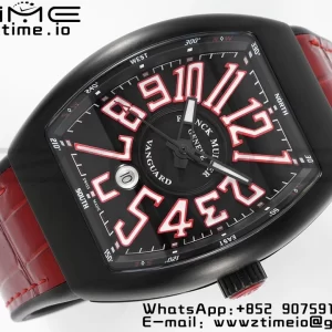 Franck Muller Franck Muller Franck Muller Vanguard V45 PVD ABF Best Edition Musta kellotaulu punaisilla numeromerkinnöillä punaisella nahkahihnalla A2824 - Super Clone Watch | 1:1 Paras versio