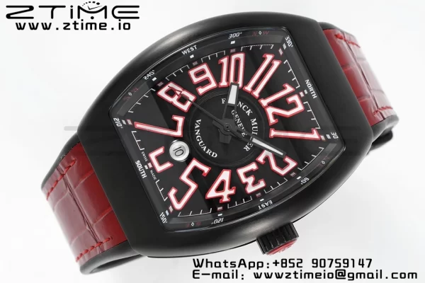 Franck Muller Franck Muller Franck Muller Vanguard V45 PVD ABF Best Edition Musta kellotaulu punaisilla numeromerkinnöillä punaisella nahkahihnalla A2824 - Super Clone Watch | 1:1 Paras versio