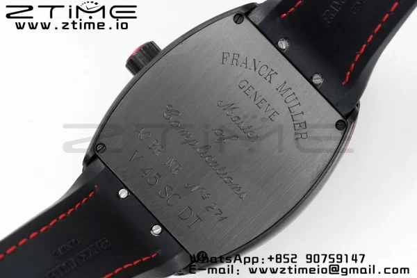 Franck Muller Franck Muller Franck Muller Vanguard V45 PVD ABF Best Edition Musta kellotaulu punaisilla numeromerkinnöillä punaisella nahkahihnalla A2824 - Super Clone Watch | 1:1 Paras versio