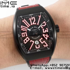 Franck Muller Franck Muller Franck Muller Vanguard V45 PVD ABF Best Edition Musta kellotaulu punaisilla numeromerkinnöillä punaisella nahkahihnalla A2824 - Super Clone Watch | 1:1 Paras versio