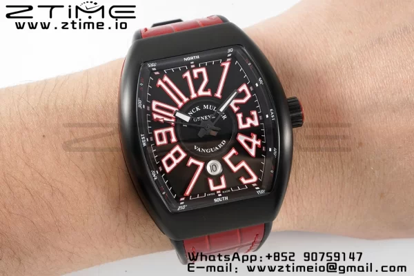 Franck Muller Franck Muller Franck Muller Vanguard V45 PVD ABF Best Edition Musta kellotaulu punaisilla numeromerkinnöillä punaisella nahkahihnalla A2824 - Super Clone Watch | 1:1 Paras versio