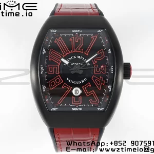 Franck Muller Franck Muller Franck Muller Vanguard V45 PVD ABF Best Edition Black Dial With Red Numeral Markers on Red Leather Strap A2824 - Super Clone Watch | 1:1 Best Version