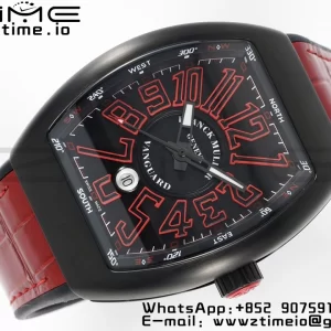 Franck Muller Franck Muller Franck Muller Franck Muller Vanguard V45 PVD ABF Best Edition Musta kellotaulu punaisilla numeromerkinnöillä punaisella nahkahihnalla A2824 - Super Clone Watch | 1:1 Paras versio