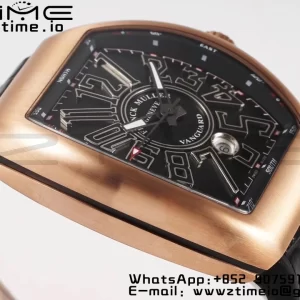 Franck Muller Vanguard V45 RG ABF Best Edition Black Dial With Black Numeral Markers on Black Leather Strap A2824 - Super Clone Watch | 1:1 Best Version