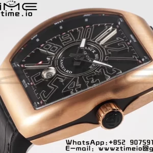 Franck Muller Vanguard V45 RG ABF Best Edition Black Dial With Black Numeral Markers on Black Leather Strap A2824 - Super Clone Watch | 1:1 Best Version