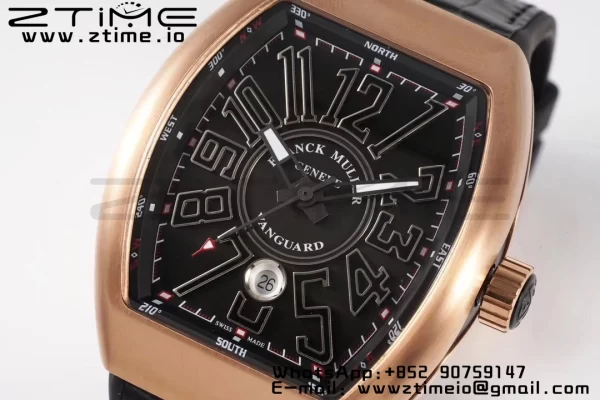Franck Muller Vanguard V45 RG ABF Best Edition Black Dial With Black Numeral Markers on Black Leather Strap A2824 - Super Clone Watch | 1:1 Best Version