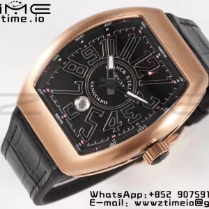 Franck Muller Vanguard V45 RG ABF Best Edition Black Dial With Black Numeral Markers on Black Leather Strap A2824 - Super Clone Watch | 1:1 Best Version