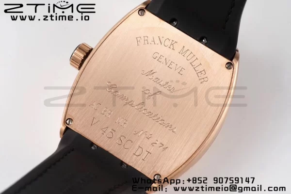 Franck Muller Vanguard V45 RG ABF Best Edition Black Dial musta numeromerkit musta nahkahihna A2824 - Super Clone Watch | 1:1 Paras versio