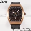 Franck Muller Vanguard V45 RG ABF Best Edition Quadrante nero con indici numerici Rose Glod su cinturino in pelle nera A2824 - Orologio Super Clone | 1:1 Best Version