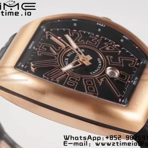 Franck Muller Vanguard V45 RG ABF Best Edition Musta Dial Rose Glod numeromerkit musta nahkahihna A2824 - Super Clone Watch | 1:1 Paras versio