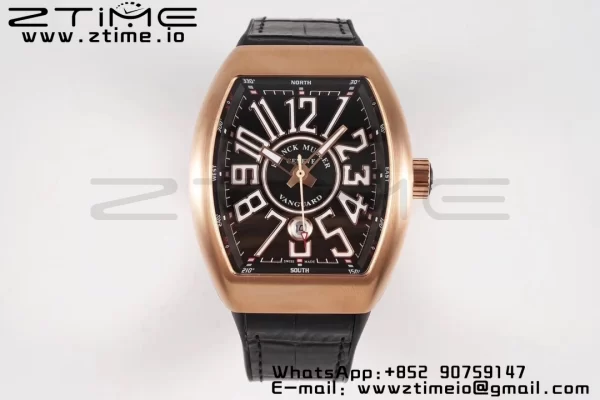 Franck Muller Franck Muller Vanguard V45 RG ABF Best Edition Black Dial With White Numeral Markers on Black Leather Strap A2824 - Super Clone Watch | 1:1 Best Version