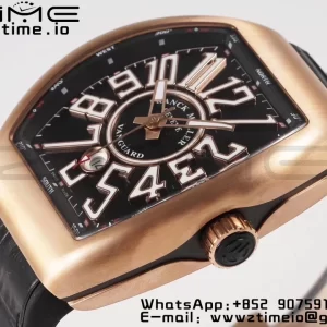 Franck Muller Franck Muller Vanguard V45 RG ABF Best Edition Black Dial With White Numeral Markers on Black Leather Strap A2824 - Super Clone Watch | 1:1 Best Version
