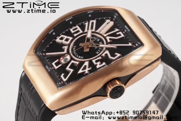 Franck Muller Franck Muller Vanguard V45 RG ABF Best Edition Black Dial With White Numeral Markers on Black Leather Strap A2824 - Super Clone Watch | 1:1 Best Version