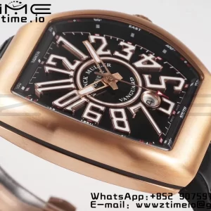 Franck Muller Franck Muller Vanguard V45 RG ABF Best Edition Black Dial With White Numeral Markers on Black Leather Strap A2824 - Super Clone Watch | 1:1 Best Version