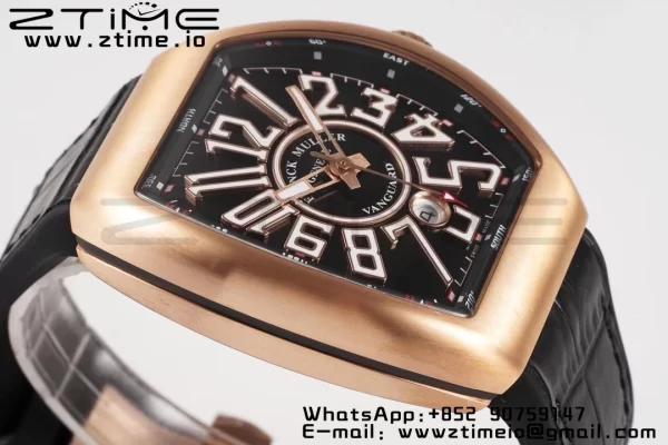Franck Muller Franck Muller Vanguard V45 RG ABF Best Edition Black Dial With White Numeral Markers on Black Leather Strap A2824 - Super Clone Watch | 1:1 Best Version