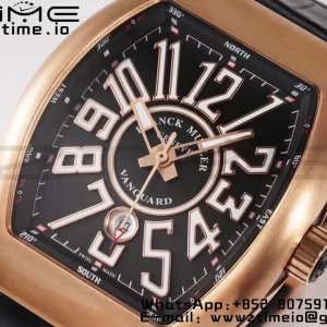 Franck Muller Franck Muller Vanguard V45 RG ABF Best Edition Black Dial With White Numeral Markers on Black Leather Strap A2824 - Super Clone Watch | 1:1 Best Version
