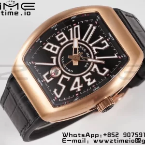 Franck Muller Franck Muller Vanguard V45 RG ABF Best Edition Black Dial With White Numeral Markers on Black Leather Strap A2824 - Super Clone Watch | 1:1 Best Version