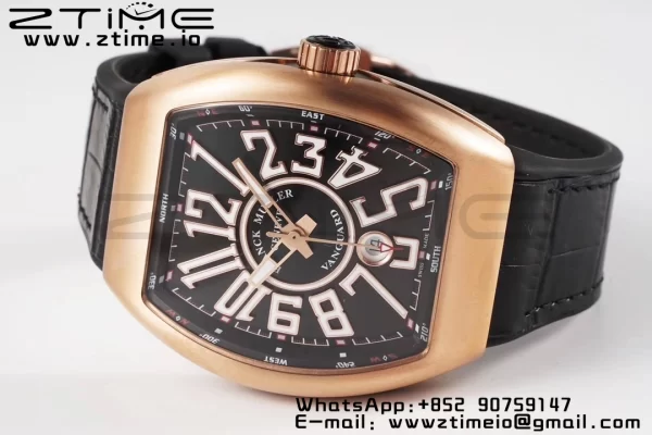 Franck Muller Franck Muller Vanguard V45 RG ABF Best Edition Black Dial With White Numeral Markers on Black Leather Strap A2824 - Super Clone Watch | 1:1 Best Version