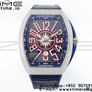 Franck Muller Vanguard V45 SS OXF ABF Best Edition Blue Textured Dial Red Markers on Blue Gummy Strap A2824 - Super Clone Watch | 1:1 Best Version