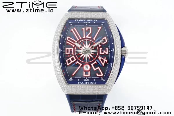 Franck Muller Vanguard V45 SS OXF ABF Best Edition Blue Textured Dial Red Markers on Blue Gummy Strap A2824 - Super Clone Watch | 1:1 Best Version