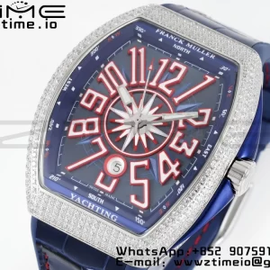 Franck Muller Vanguard V45 SS OXF ABF Best Edition Blue Textured Dial Red Markers on Blue Gummy Strap A2824 - Super Clone Watch | 1:1 Best Version