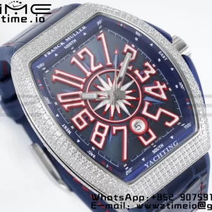 Franck Muller Vanguard V45 SS OXF ABF Best Edition Blue Textured Dial Red Markers on Blue Gummy Strap A2824 - Super Clone Watch | 1:1 Best Version