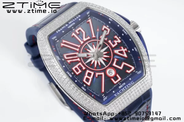 Franck Muller Vanguard V45 SS OXF ABF Best Edition Blue Textured Dial Red Markers on Blue Gummy Strap A2824 - Super Clone Watch | 1:1 Best Version