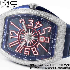 Franck Muller Vanguard V45 SS OXF ABF Best Edition Blue Textured Dial Red Markers on Blue Gummy Strap A2824 - Super Clone Watch | 1:1 Best Version