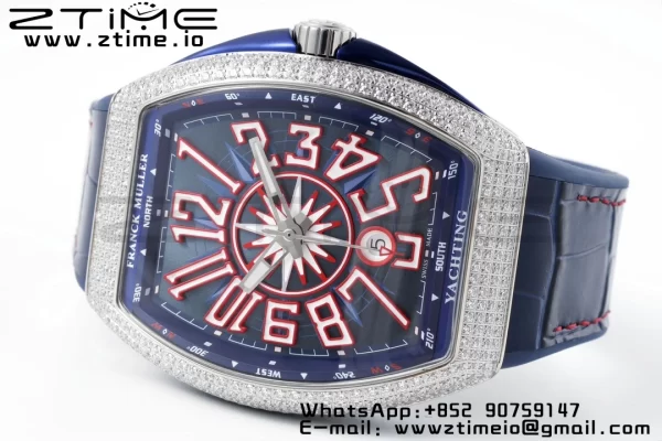 Franck Muller Vanguard V45 SS OXF ABF Best Edition Blue Textured Dial Red Markers on Blue Gummy Strap A2824 - Super Clone Watch | 1:1 Best Version