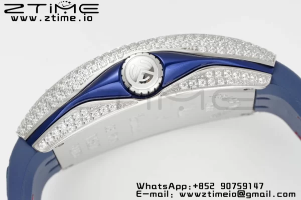 Franck Muller Vanguard V45 SS OXF ABF Best Edition Blue Textured Dial Red Markers on Blue Gummy Strap A2824 - Super Clone Watch | 1:1 Best Version