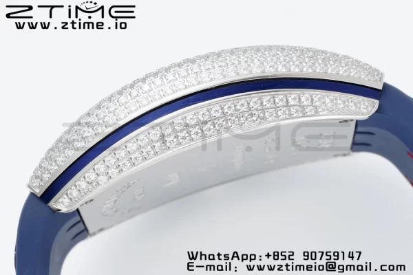 Franck Muller Vanguard V45 SS OXF ABF Best Edition Blue Textured Dial Red Markers on Blue Gummy Strap A2824 - Super Clone Watch | 1:1 Best Version