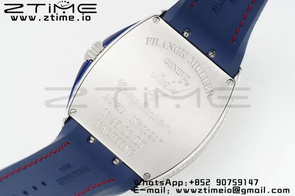 Franck Muller Vanguard V45 SS OXF ABF Best Edition Blue Textured Dial Red Markers on Blue Gummy Strap A2824 - Super Clone Watch | 1:1 Best Version