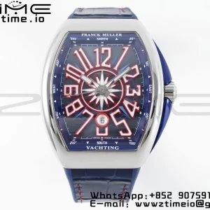 Franck Muller Vanguard V45 SS OXF ABF Best Edition Blue Textured Dial with Red Numeral Markers on Blue Gummy Strap A2824 - Super Clone Watch | 1:1 Best Version