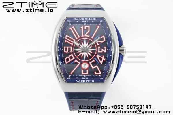 Franck Muller Vanguard V45 SS OXF ABF Best Edition Blue Textured Dial with Red Numeral Markers on Blue Gummy Strap A2824 - Super Clone Watch | 1:1 Best Version