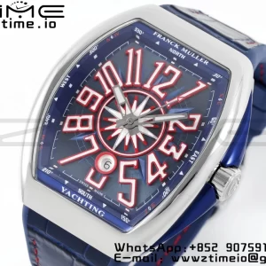 Franck Muller Vanguard V45 SS OXF ABF Best Edition Blue Textured Dial with Red Numeral Markers on Blue Gummy Strap A2824 - Super Clone Watch | 1:1 Best Version