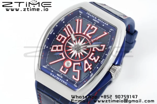 Franck Muller Vanguard V45 SS OXF ABF Best Edition Blue Textured Dial with Red Numeral Markers on Blue Gummy Strap A2824 - Super Clone Watch | 1:1 Best Version