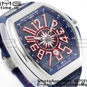Franck Muller Vanguard V45 SS OXF ABF Best Edition Blue Textured Dial with Red Numeral Markers on Blue Gummy Strap A2824 - Super Clone Watch | 1:1 Best Version