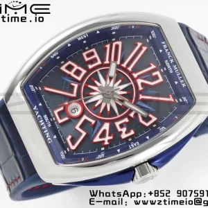 Franck Muller Vanguard V45 SS OXF ABF Best Edition Blue Textured Dial with Red Numeral Markers on Blue Gummy Strap A2824 - Super Clone Watch | 1:1 Best Version