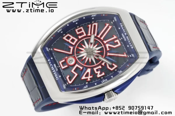 Franck Muller Vanguard V45 SS OXF ABF Best Edition Blue Textured Dial with Red Numeral Markers on Blue Gummy Strap A2824 - Super Clone Watch | 1:1 Best Version