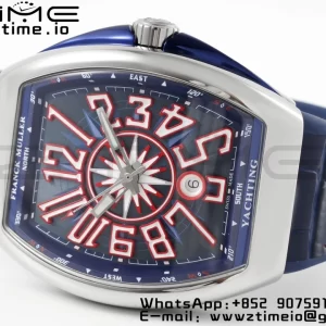 Franck Muller Vanguard V45 SS OXF ABF Best Edition Blue Textured Dial with Red Numeral Markers on Blue Gummy Strap A2824 - Super Clone Watch | 1:1 Best Version