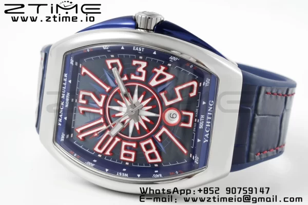 Franck Muller Vanguard V45 SS OXF ABF Best Edition Blue Textured Dial with Red Numeral Markers on Blue Gummy Strap A2824 - Super Clone Watch | 1:1 Best Version