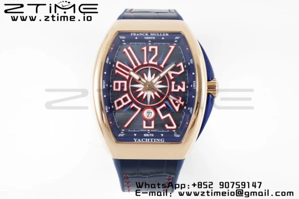 Franck Muller Vanguard V45 RG OXF ABF Best Edition Blue Textured Dial with Red Numeral Markers on Blue Gummy Strap A2824 - Super Clone Watch | 1:1 Best Version