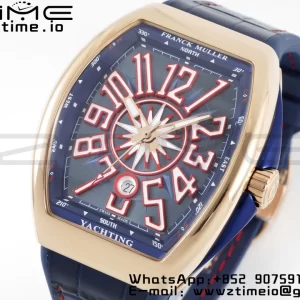 Franck Muller Vanguard V45 RG OXF ABF Best Edition Blue Textured Dial with Red Numeral Markers on Blue Gummy Strap A2824 - Super Clone Watch | 1:1 Best Version