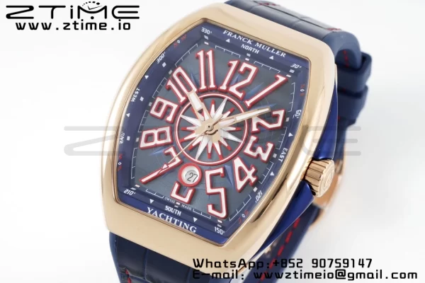 Franck Muller Vanguard V45 RG OXF ABF Best Edition Blue Textured Dial with Red Numeral Markers on Blue Gummy Strap A2824 - Super Clone Watch | 1:1 Best Version