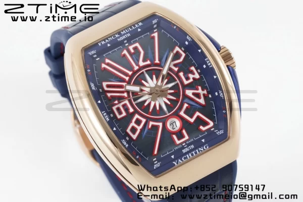 Franck Muller Vanguard V45 RG OXF ABF Best Edition Blue Textured Dial with Red Numeral Markers on Blue Gummy Strap A2824 - Super Clone Watch | 1:1 Best Version