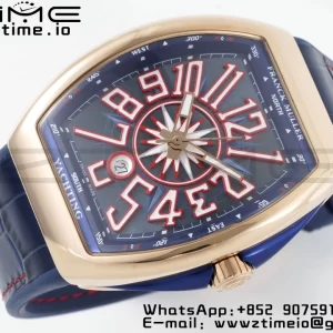 Franck Muller Vanguard V45 RG OXF ABF Best Edition Blue Textured Dial with Red Numeral Markers on Blue Gummy Strap A2824 - Super Clone Watch | 1:1 Best Version