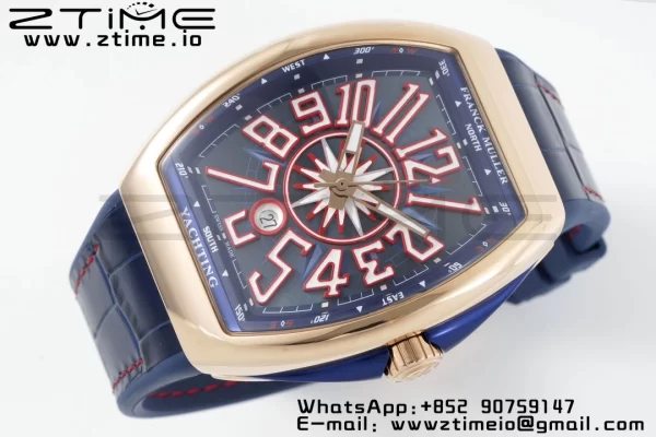 Franck Muller Vanguard V45 RG OXF ABF Best Edition Blue Textured Dial with Red Numeral Markers on Blue Gummy Strap A2824 - Super Clone Watch | 1:1 Best Version