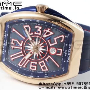 Franck Muller Vanguard V45 RG OXF ABF Best Edition Blue Textured Dial with Red Numeral Markers on Blue Gummy Strap A2824 - Super Clone Watch | 1:1 Best Version